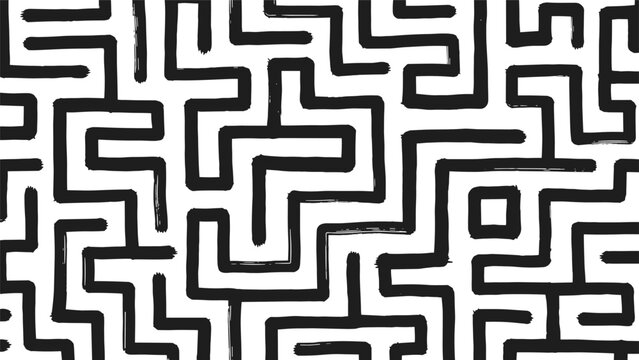 Complex seamless pattern featuring a hand-drawn black and white labyrinth or maze design for engaging visual textures.