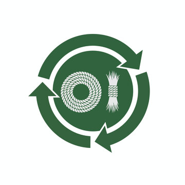 Recycle symbol with rope and straw bundle inside for sustainable materials and natural resource reuse concept.