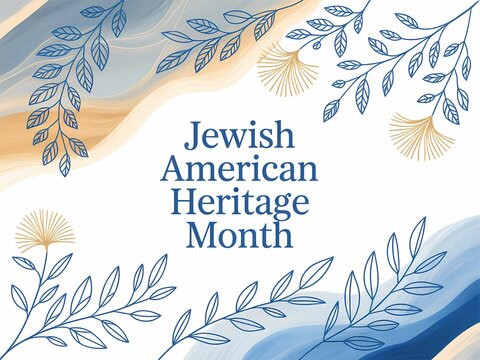 Jewish american heritage month greeting card design with blue and gold floral elements