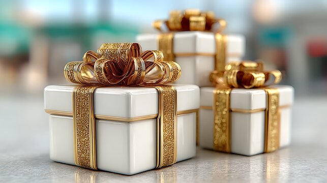 Luxury white gift box stack with festive red bows wallpapers