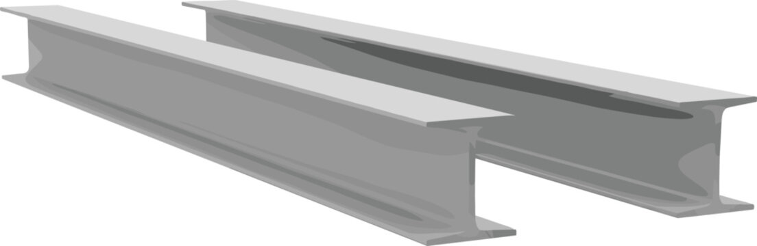 Steel I beam construction elements, structural metal girders, industrial building materials, engineering support components, realistic vector illustration