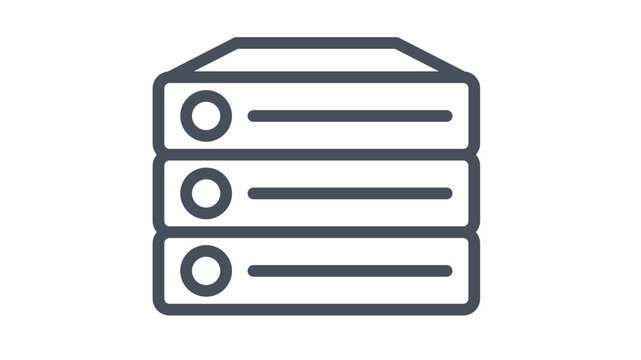 Server rack vector icon illustration. Minimalist black silhouette symbol for data storage, cloud computing, database management, and network hardware. Scalable graphic for technology design.