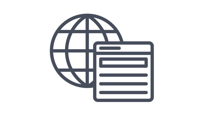 Global internet and website vector icon illustration featuring a minimalist globe and a browser window symbol, perfect for digital connectivity, online business, and web development concepts.