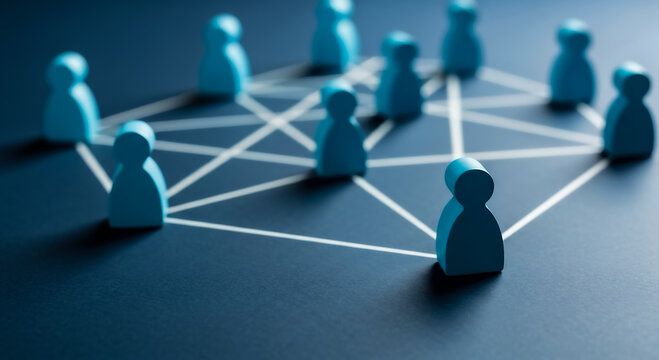 Central networked figure connected to multiple nodes in a professional network visualization