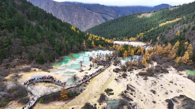 Aerial view of Huanglong national park, China.