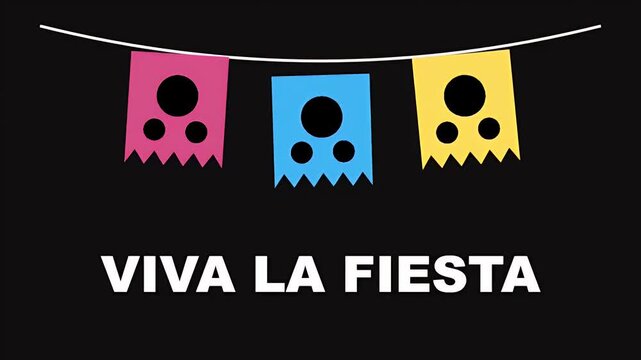 Vibrant mexican papel picado flags hanging above the text viva la fiesta for a traditional party celebration