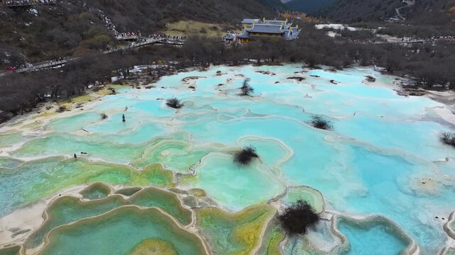 Aerial view of Huanglong national park, China.