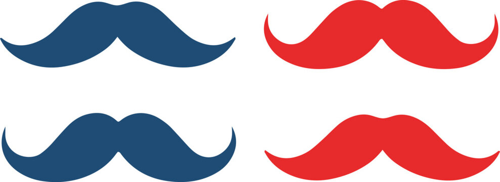 Colorful mustache collection a vibrant display of facial hair styles in red and blue tones