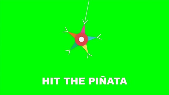 Colorful star shaped mexican pinata hanging and swinging for a festive birthday party game celebration.