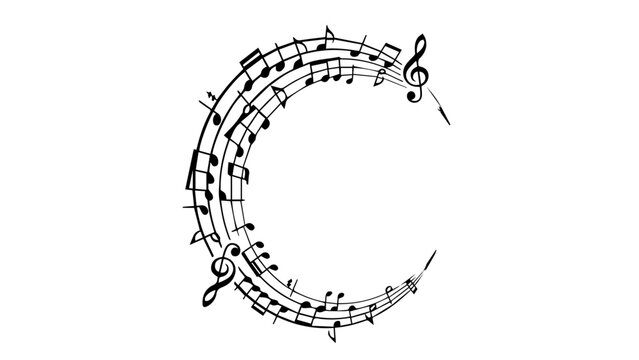 Circular Music Notes Staff Treble Clef Abstract Melody Design Illustration