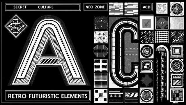 Abstract geometric design featuring letters a and c with retro futuristic elements