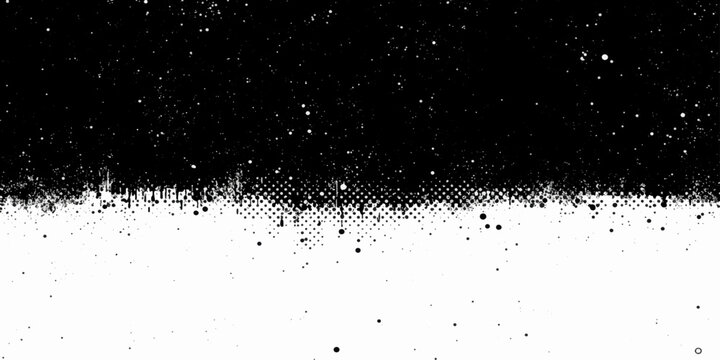 A black ink splat pattern creates a grunge paint texture with wet liquid drops and a splash of dark watercolor bubbles on a fresh white background illustration