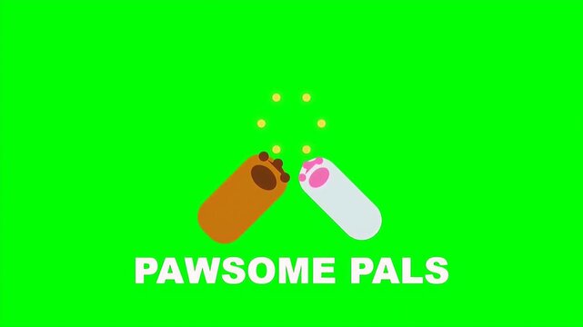 Animated cartoon dog and cat paws performing a high five gesture with pawsome pals text.