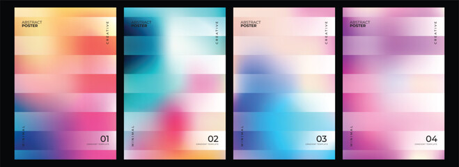 Abstract gradient cover designs featuring deep blue and warm orange blurred colors with minimalist typography for yearly reports © creativeart