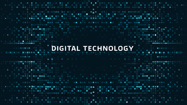 Abstract digital technology background with glowing blue matrix code pattern