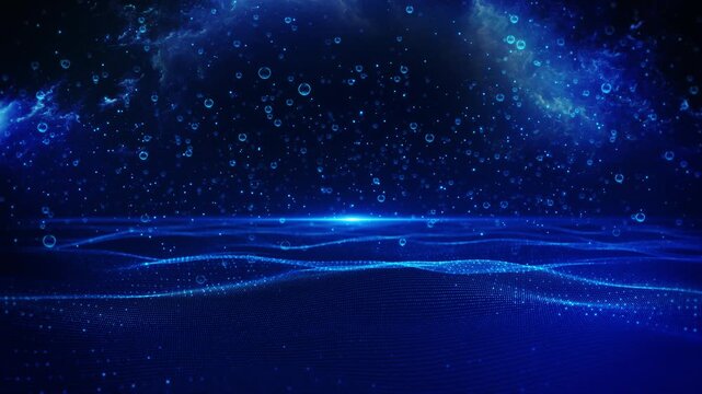 Abstract digital background. Big data visualization. 4k animation. Abstract Technology Background. Binary data and streaming code. 3d animation digital data wave with glowing particles Data sorting.