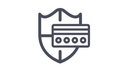 Fototapeta premium Secure Payment Protection Vector Icon. Minimalist Black Line Illustration of a Credit Card with a Shield, Representing Financial Security, Safe Online Transactions, and Banking Data Privacy.