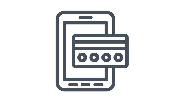 Mobile payment vector icon illustration featuring a smartphone and a credit card, representing digital banking, online shopping, and electronic transactions in a clean minimalist black style.