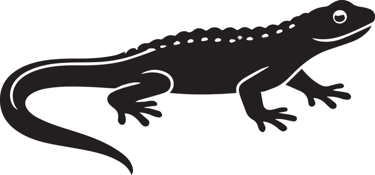 minimalist black and white newt salamander silhouette vector illustration isolated on white