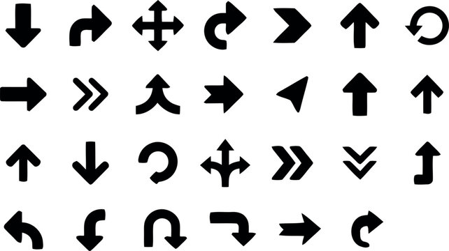 Collection of black arrow icons directional symbols and navigation indicators