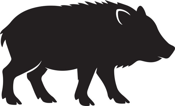 black peccary wild pig mammal silhouette isolated on white background flat design vector illustration