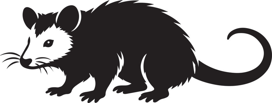 black possum climbing tree branch at night flat design vector illustration