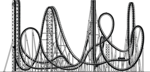 Roller Coaster Vector Illustration Featuring Complex Track Design for Amusement Parks and Thrill Rides © Bappi