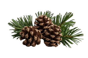 Fototapeta premium Pine cones with evergreen fir branches, symbolizing christmas, winter, and nature on transparent background