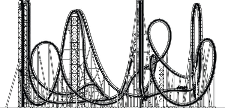 Roller Coaster Vector Illustration Featuring Complex Track Design for Amusement Parks and Thrill Rides