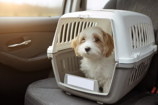 Animal transport box with white mockup label