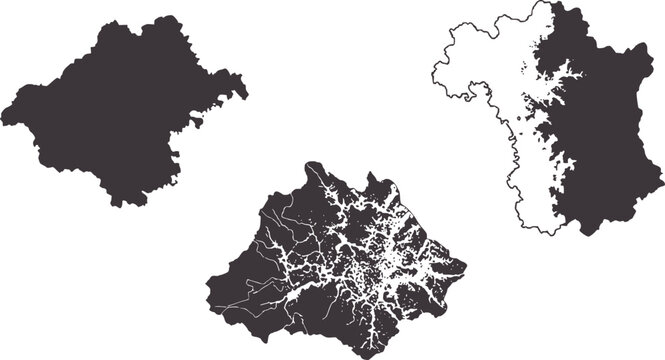 Three dark gray map outlines white shape geography territory