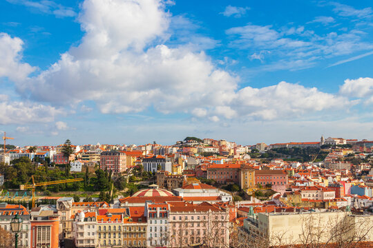 View from viewpoint the Miradouro de Sao Pedro Alcantara in Lisbon, Portugal