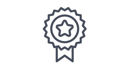 Award ribbon medal icon with a star in the center, black vector illustration, symbol of achievement, success, quality, and first place, minimalist line art graphic for web and print design. © MstNasima