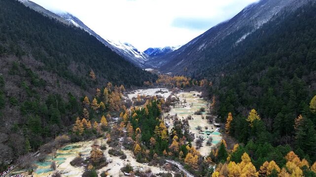 Aerial view of Huanglong national park, China.