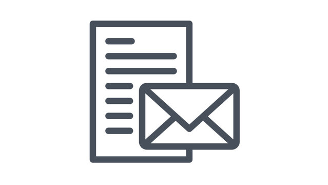 Minimalist black vector icon of a document and an envelope, representing communication, mail, and business correspondence. Scalable line art illustration for web, app, and print design projects.