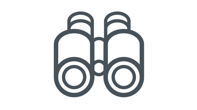 Binoculars vector icon illustration. Minimalist black line art symbol of field glasses for observation, search, discovery, and travel. Scalable graphic for web design, apps, and branding.