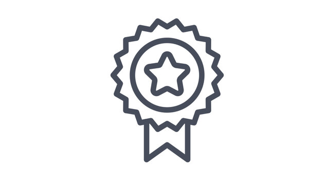 Award ribbon medal icon with a star in the center, black vector illustration, symbol of achievement, success, quality, and first place, minimalist line art graphic for web and print design.