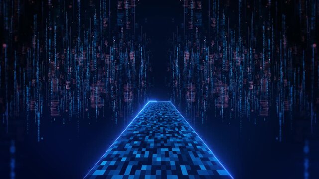 Futuristic Abstract Digital Data Path Blue Technology Cyber Network data streams cyber environment, data visualization, artificial intelligence concepts, software development digital transformation