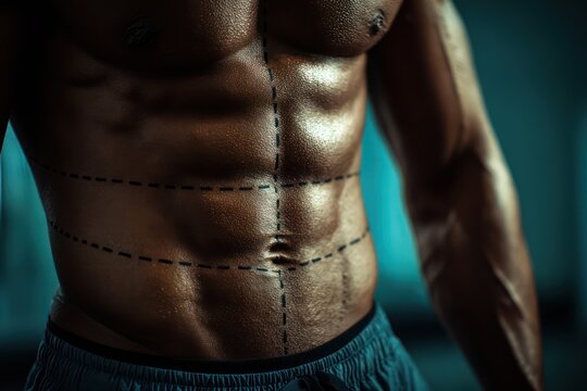 Male abdomen with preoperative liposuction markings
