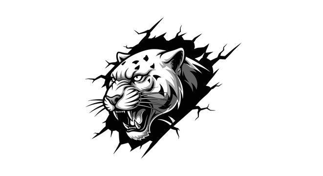 Leopard head bursting through wall illustration design vector art isolated