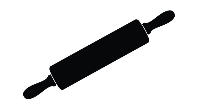 A black silhouette of a classic wooden rolling pin isolated on a white background high quality