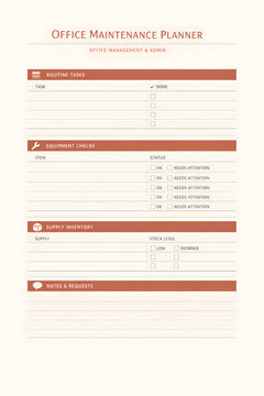 Office maintenance planner minimalist terracotta cream admin checklist grid printable page
