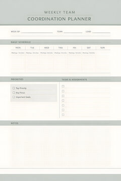Team coordination planner minimalist office admin layout in sage and ivory grid design