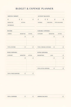 office management budget and expense planner page in warm sand and charcoal executive layout