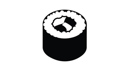 A simplified black and white illustration depicts a single piece of maki sushi showcasing its cylindrical form © ArtBySalea07