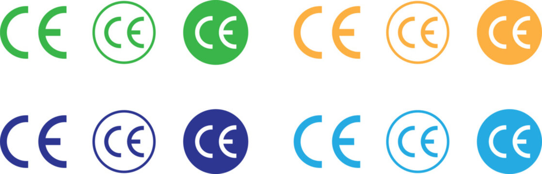 CE mark icons in various colors on white background