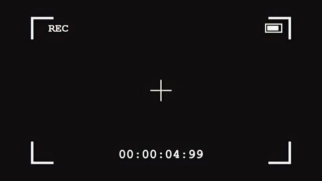 Professional camera recording screen overlay with blinking red rec light and digital timecode counter