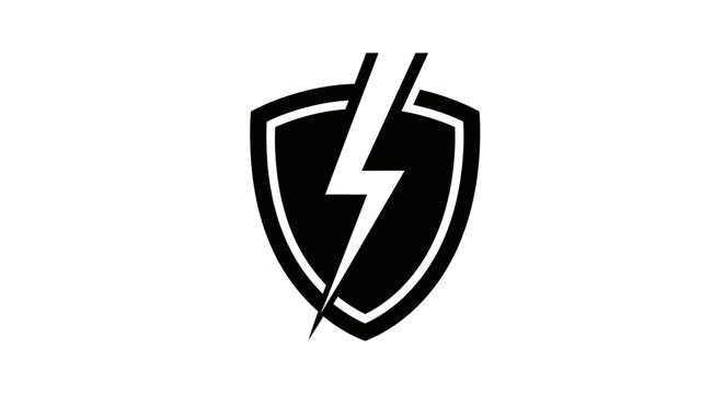 Black shield icon with lightning bolt emblem on white background