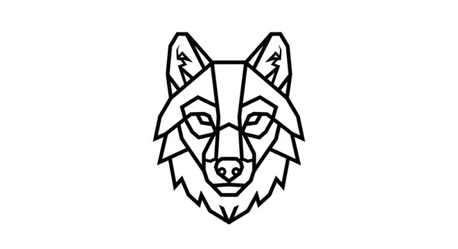 Geometric wolf head outline isolated design element on white background