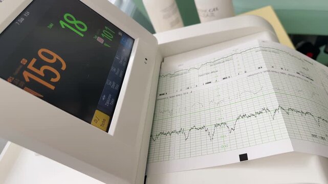 CTG of the child in the last stages of pregnancy. 37 weeks pulse 155-165 beats per minute